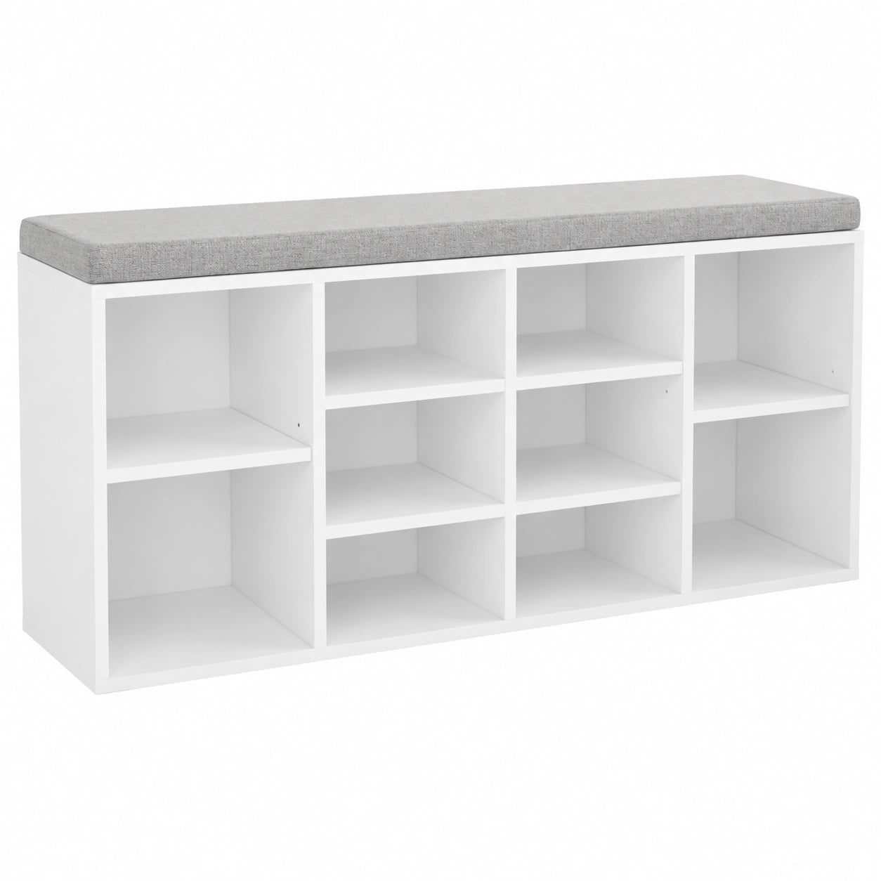 Scarpiera con Panca Imbottita a 10 Scomparti, Colore Bianco e Grigio