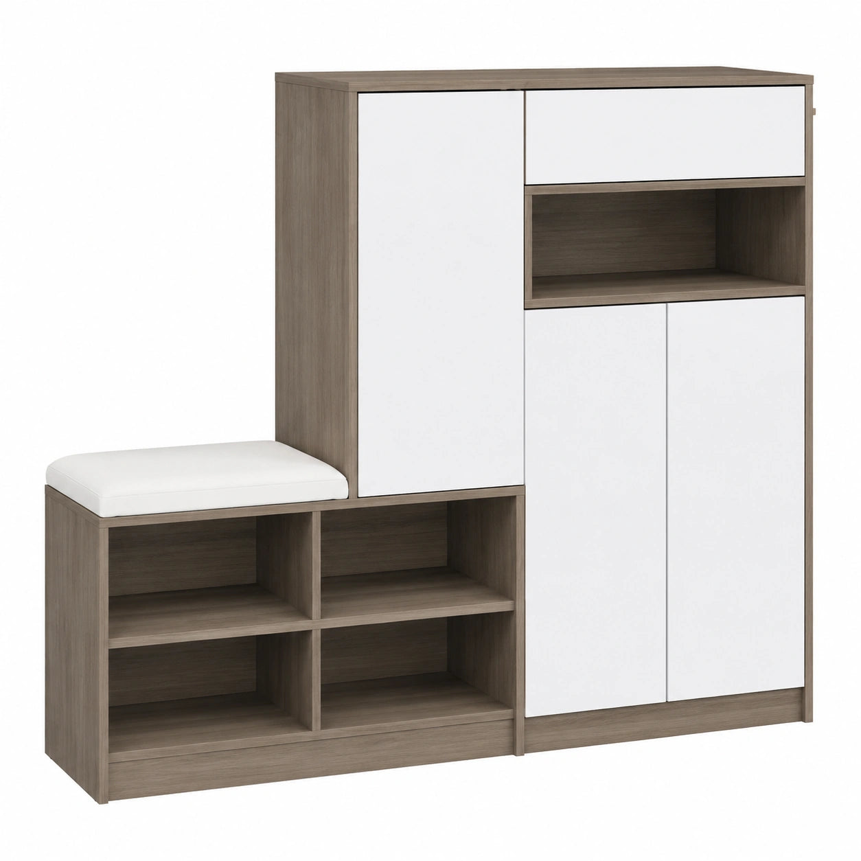 Scarpiera Moderna con 3 Ante e Cassetto, Seduta Imbottita e Ripiani Regolabili, per Corridoio e Soggiorno, 140x35x110 cm, Bianco