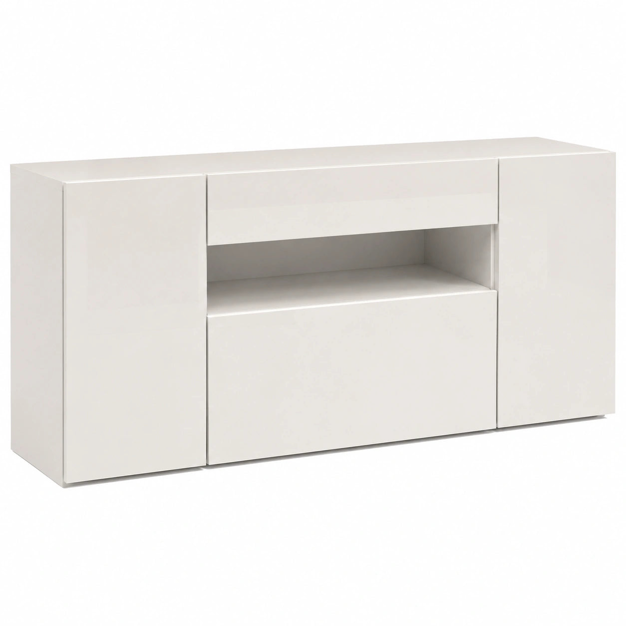 Madia Moderna in Legno con Ante e Cassetto, Bianco Laccato Lucido, 180x40x80 cm