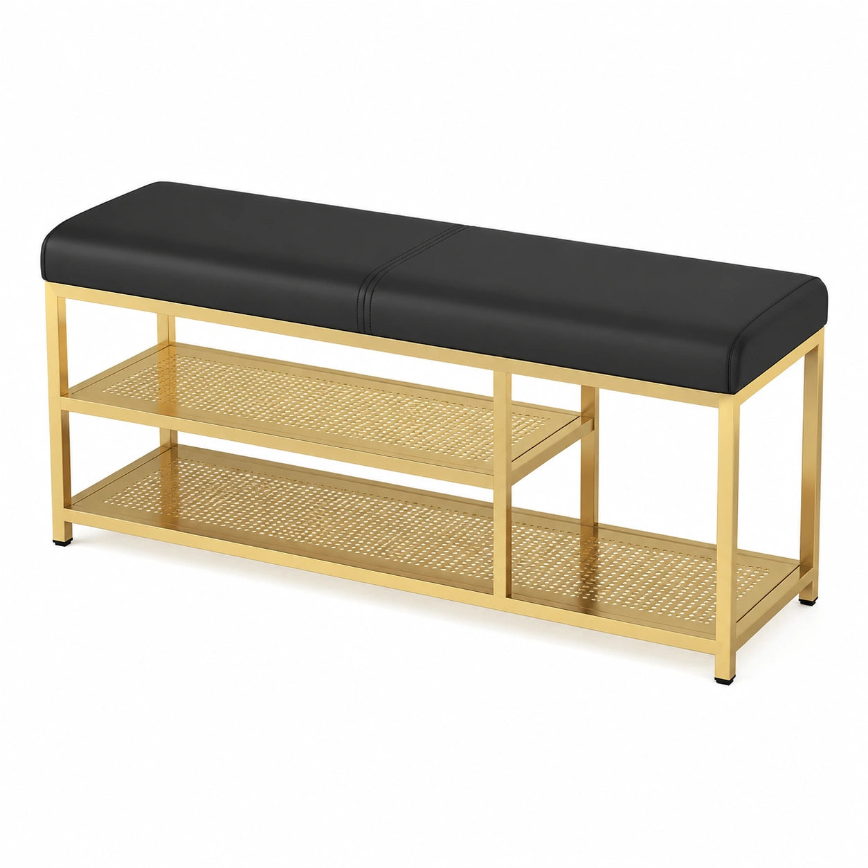 Panca scarpiera elegante in pelle PU con gambe metalliche, ideale per ingresso e soggiorno