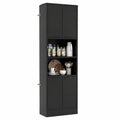 COSTWAY Mobile Buffet Alto con Armadi Doppi e Mensole Aperte per Cucina e Soggiorno, Nero, 56x30x190 cm
