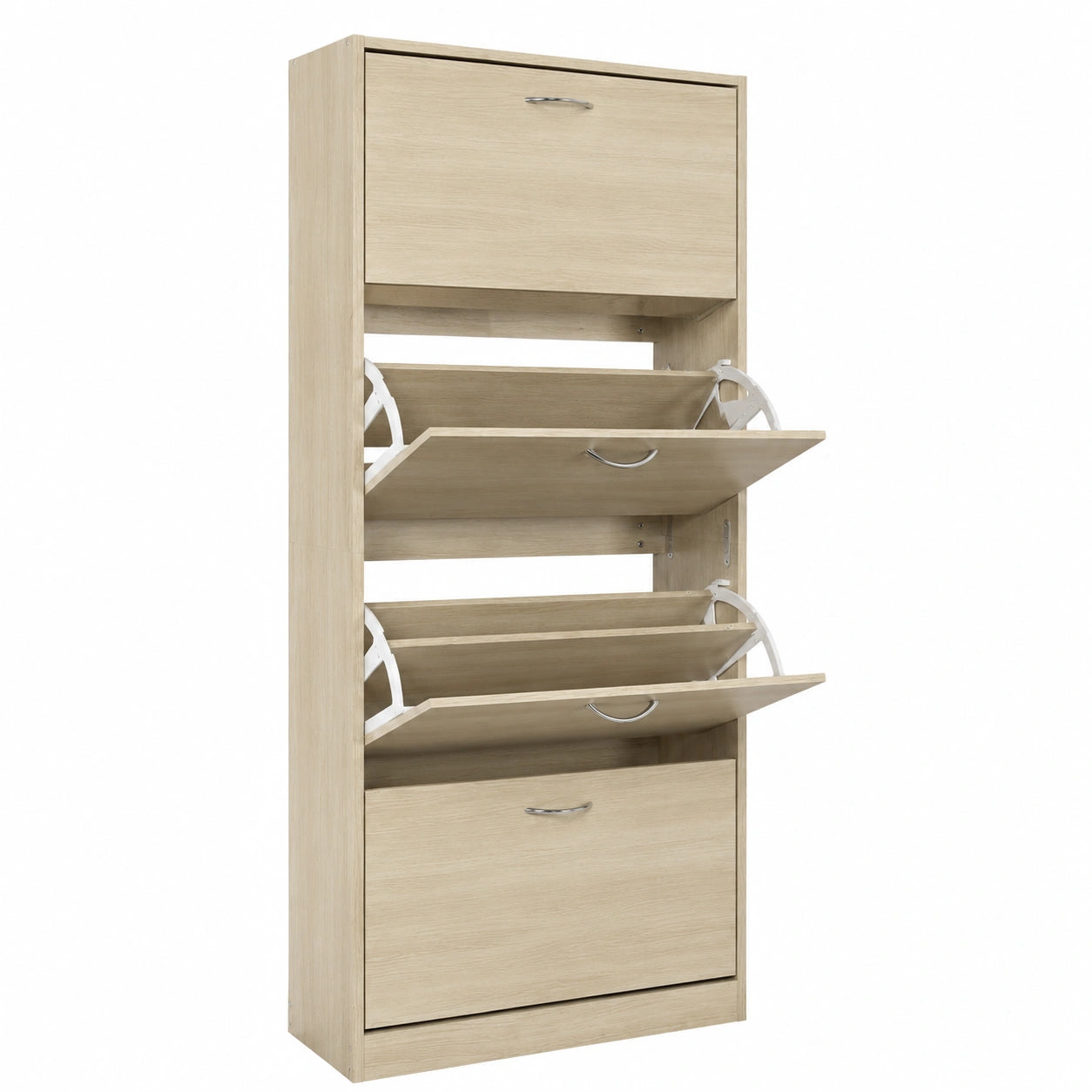 Scarpiera Salvaspazio in MDF con 4 Ante a Ribalta e Maniglie in Metallo per Ingresso Casa, 63x24x150 cm, Colore Olmo
