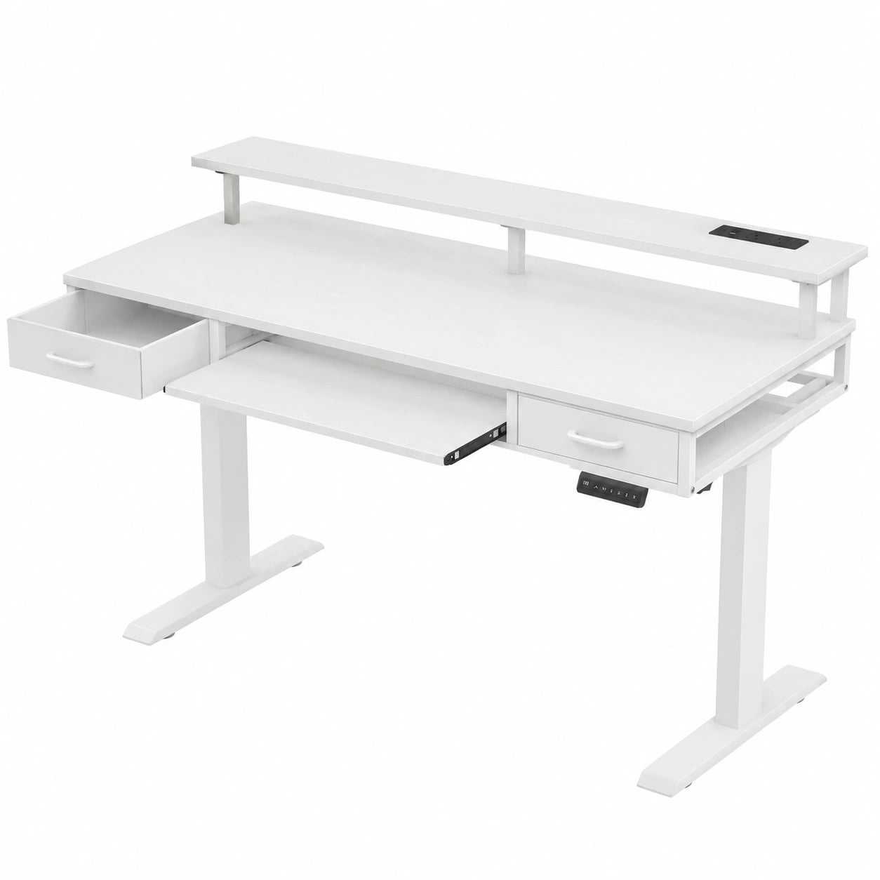 Scrivania Elettrica Regolabile con Cassetti e Luce LED, Bianca, 120x54x78,5 cm