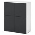 Mobile Buffet Legno con 4 Ante Push-to-Open e Soft-Close per Casa, Bianco e Antracite, 76x36,4x76 cm