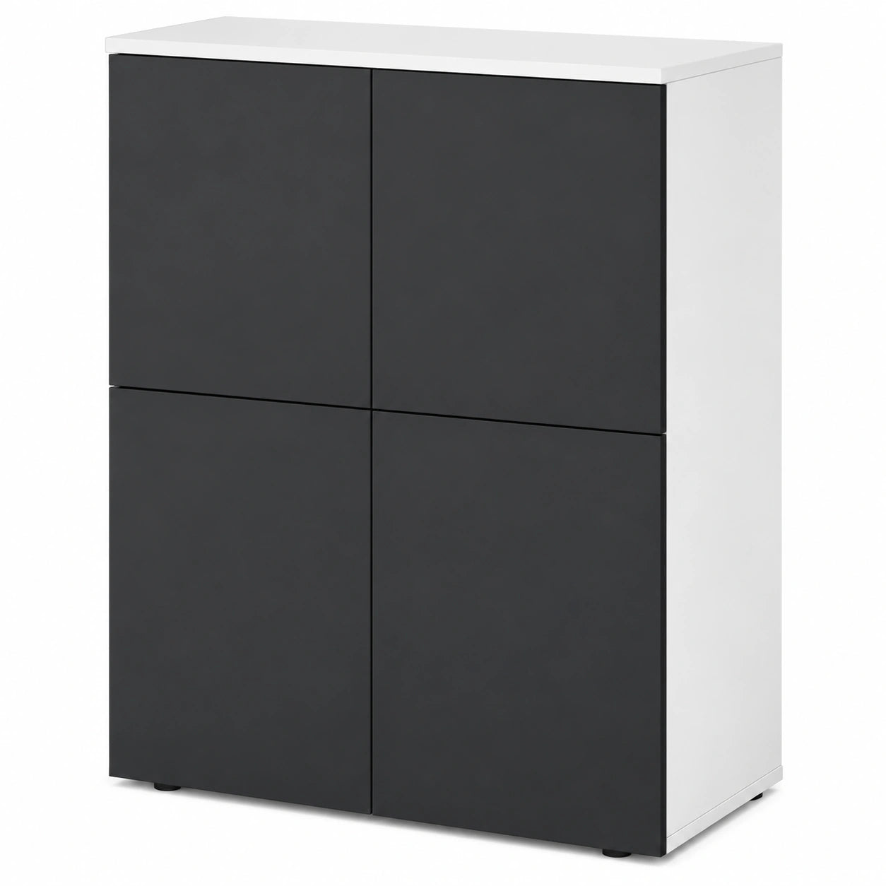 Mobile Buffet Legno con 4 Ante Push-to-Open e Soft-Close per Casa, Bianco e Antracite, 76x36,4x76 cm