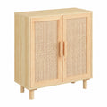 Credenza in Legno di Pino e Rattan Naturale 60x30x70 cm, Mobile Contenitore per Cucina e Sala da Pranzo