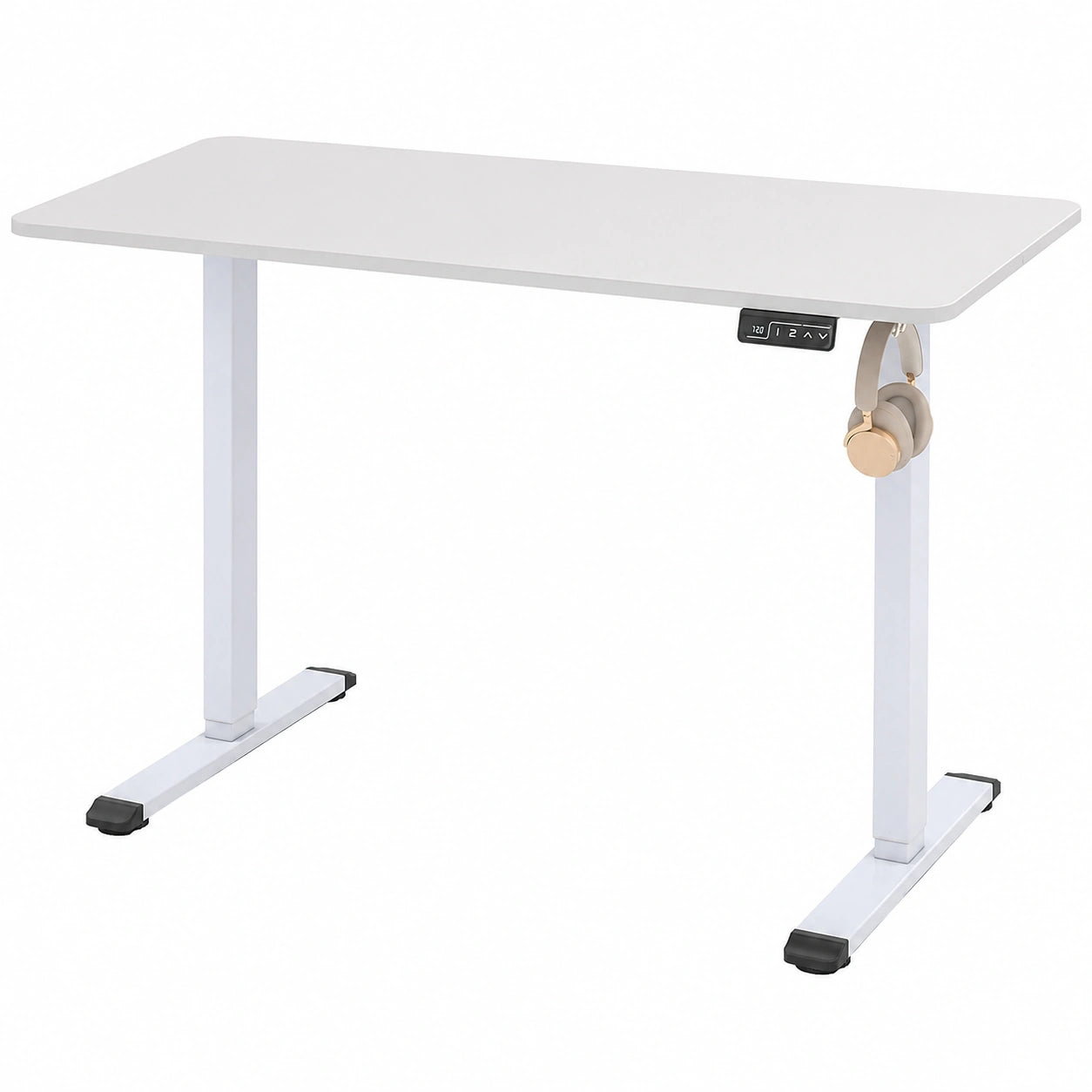 Scrivania Elettrica Regolabile in Altezza con Porta Cuffie e Passacavi, Funzione Memoria Ergonomica per Ufficio, Bianco