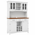 Credenza da Cucina con Cassetti e Portabottiglie, Mobile Buffet Bianco per Soggiorno