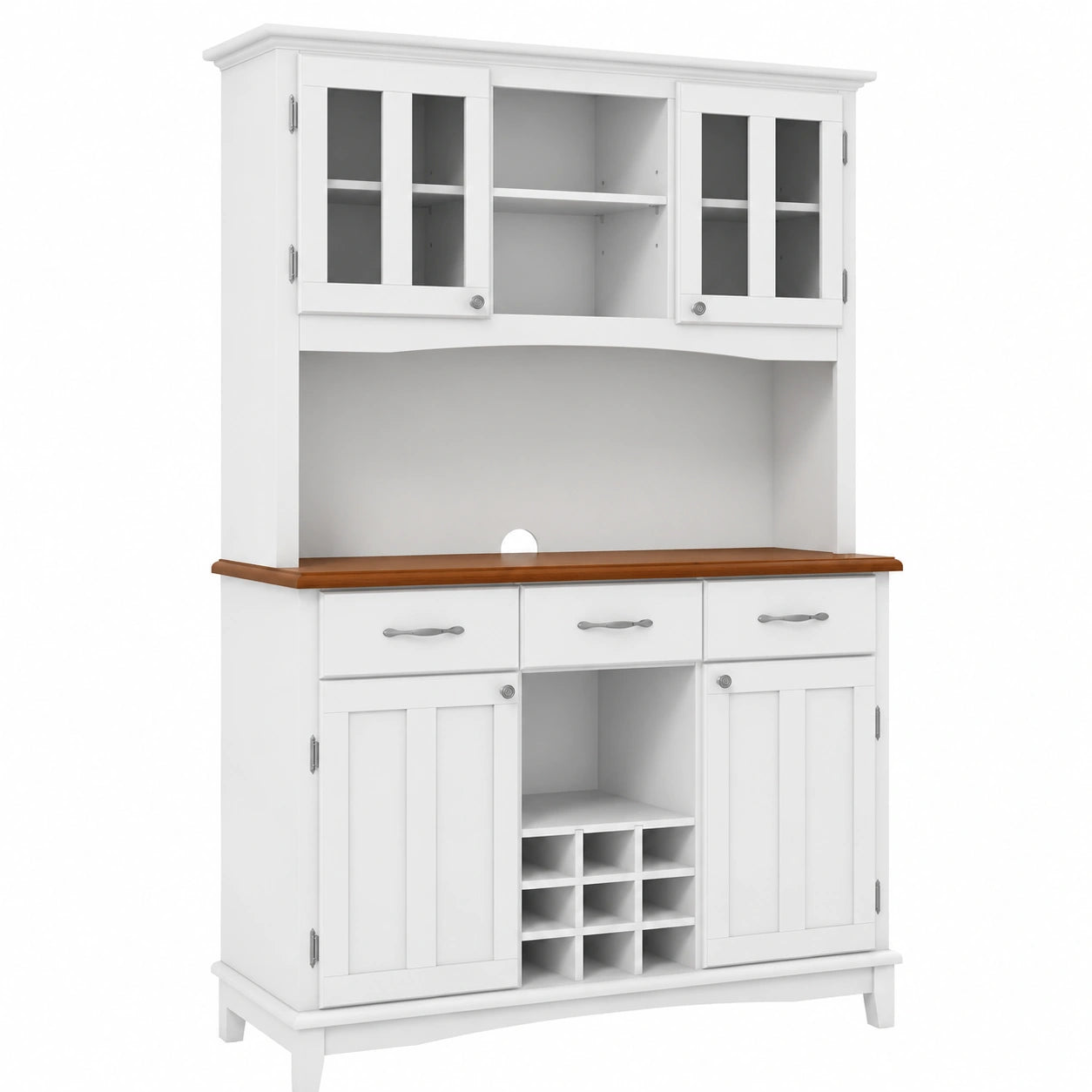 Credenza da Cucina con Cassetti e Portabottiglie, Mobile Buffet Bianco per Soggiorno