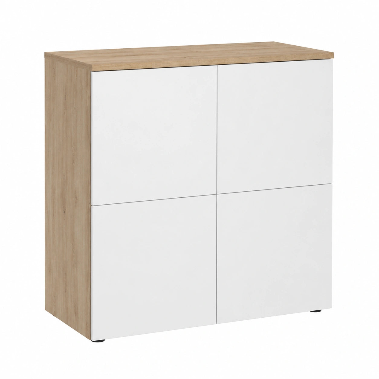 Credenza Moderna in Legno con Ante Push-to-Open, 76x36,4x76 cm, Design Bicolore