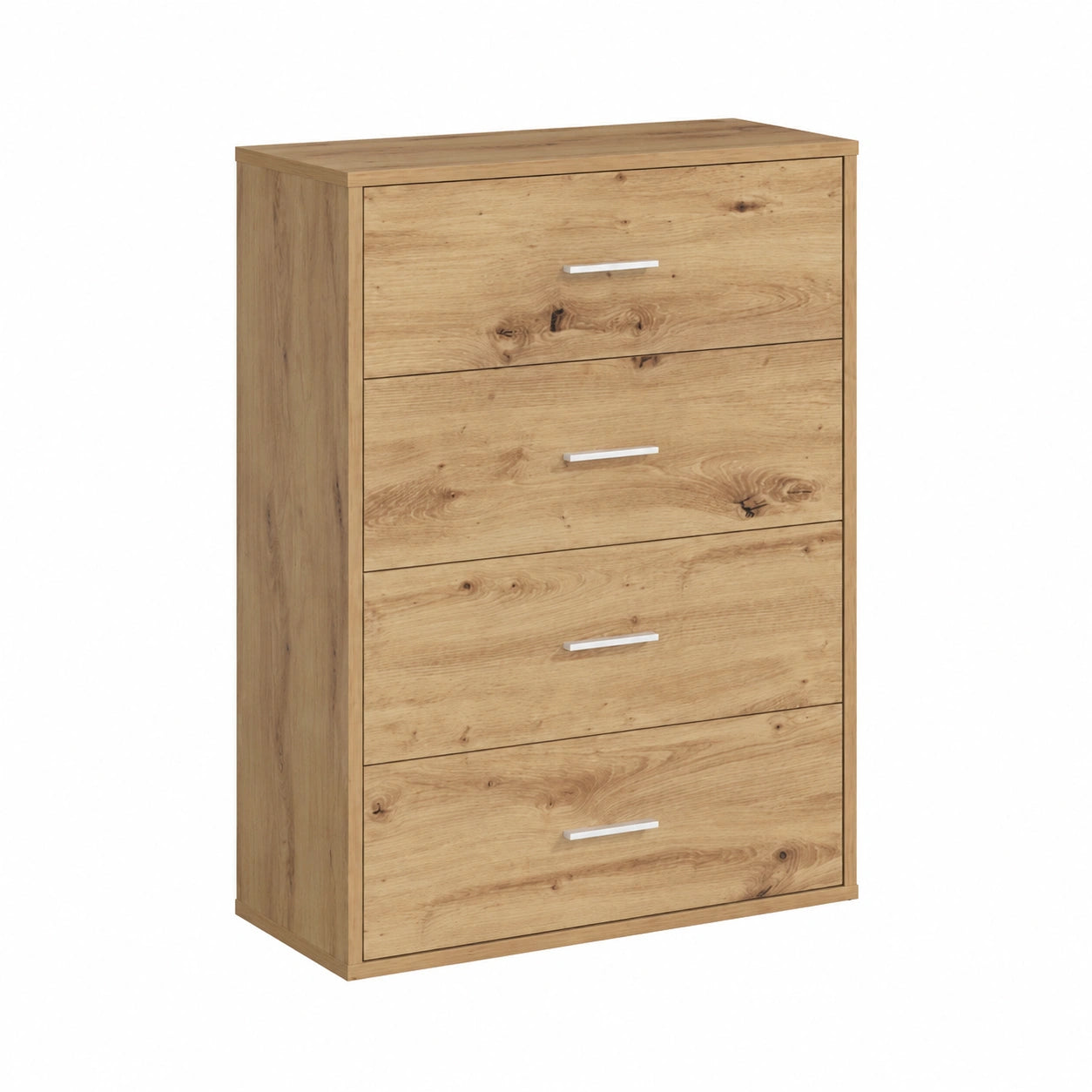 Credenza Moderna in Rovere 60x31x84 cm con 4 Cassetti e Maniglie in Argento