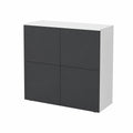 Mobile Credenza in Legno con 4 Ante Push-to-Open, Soft-Close, Bianco e Antracite