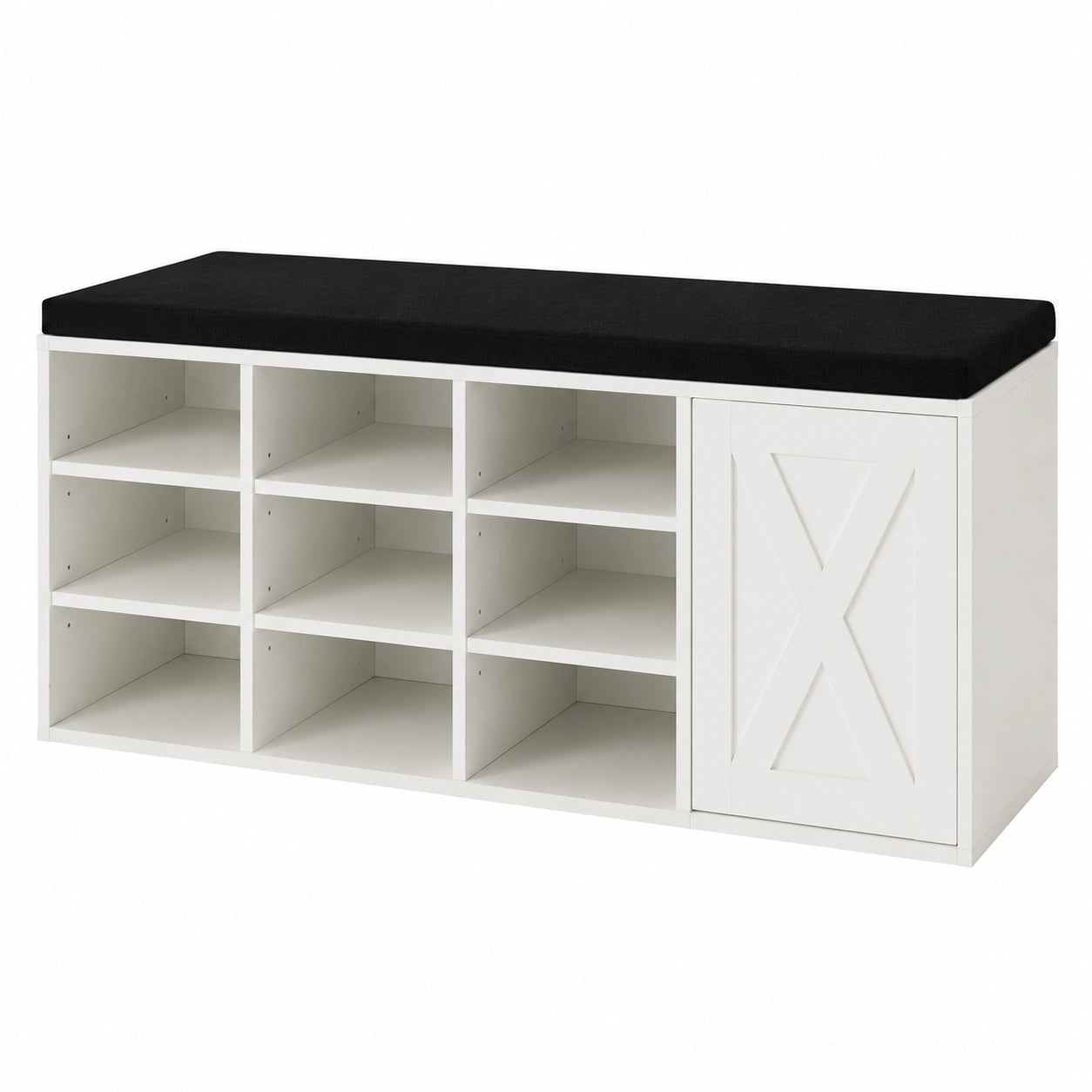 HOMASIS Panca Scarpiera con Seduta Imbottita, 9 Cubi Portascarpe con Ripiani Regolabili, Ideale per Ingresso e Camera da Letto, 110,5 x 30 x 49 cm (Bianco)