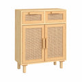 Credenza in Legno di Pino e Rattan 60x30x75 cm, Mobile Contenitore per Cucina