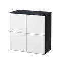 Credenza doporro in Legno con 4 Ante Push-to-Open, Soft-Close, Antracite e Bianco Opaco per Soggiorno