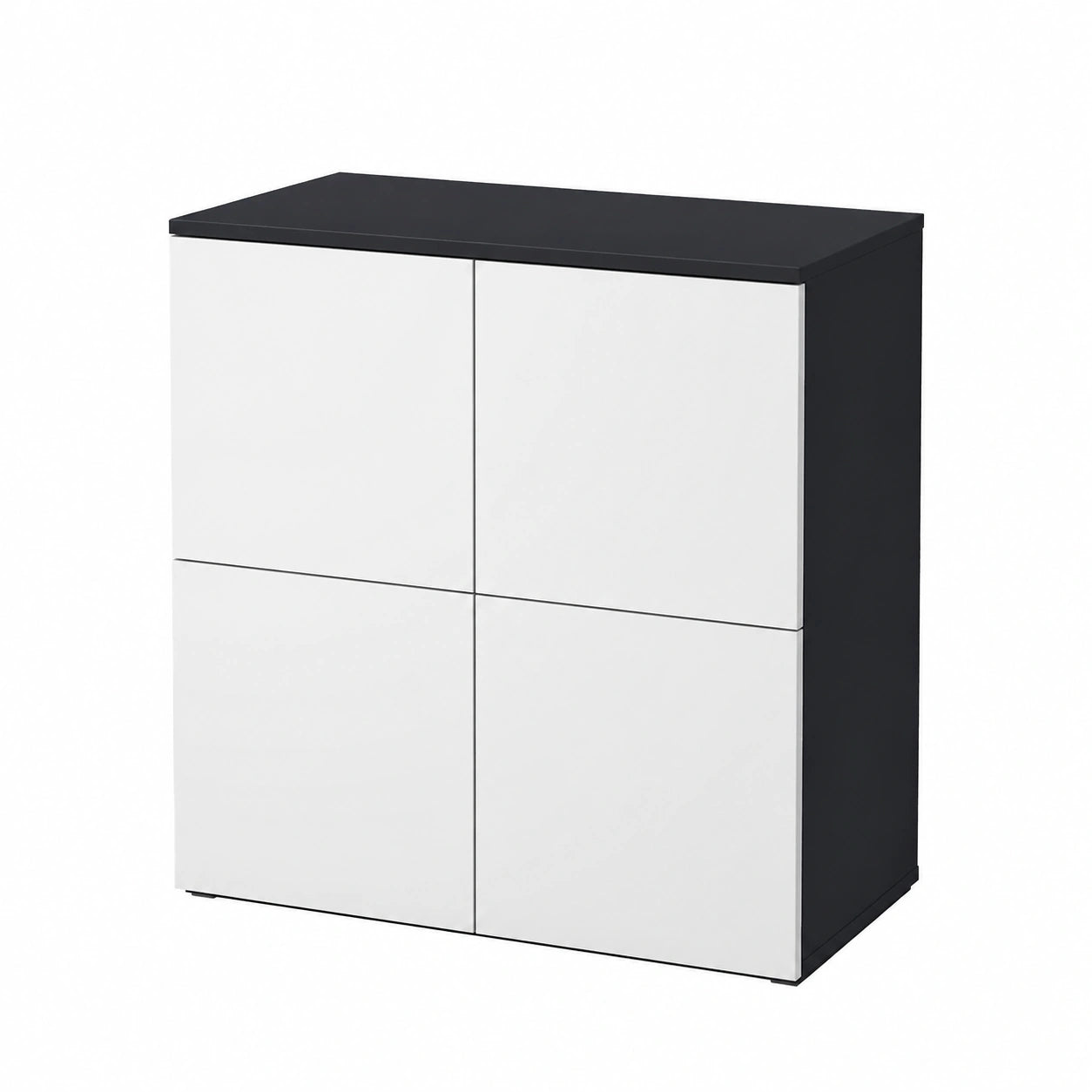 Credenza doporro in Legno con 4 Ante Push-to-Open, Soft-Close, Antracite e Bianco Opaco per Soggiorno