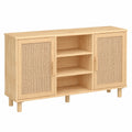 Credenza in Legno di Pino e Rattan Naturale 105x30x60 cm per Cucina e Sala da Pranzo