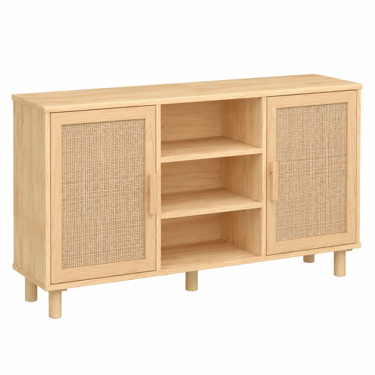 Credenza in Legno di Pino e Rattan Naturale 105x30x60 cm per Cucina e Sala da Pranzo