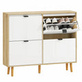 Scarpiera Salvaspazio con 4 Ante, Ripiani Regolabili e Design Moderno, per 20 Paia, 105x24x92.5 cm, Bianco Lucido