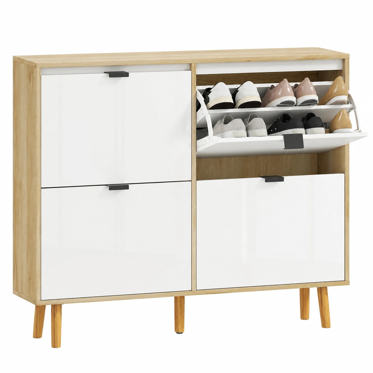 Scarpiera Salvaspazio con 4 Ante, Ripiani Regolabili e Design Moderno, per 20 Paia, 105x24x92.5 cm, Bianco Lucido